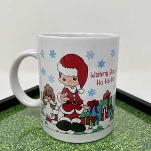 Vintage Enesco White Precious Moments Santa Mug Christmas Puppy Gift Cup